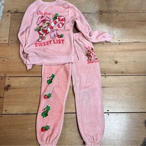 Strawberry shortcake soft warm fuzzy  fleece Christmas pajama set XS